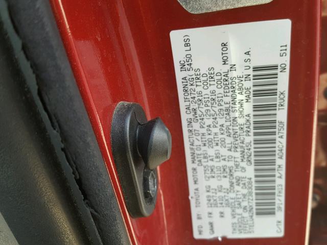 5TELU42NX7Z383084 - 2007 TOYOTA TACOMA DOU RED photo 10