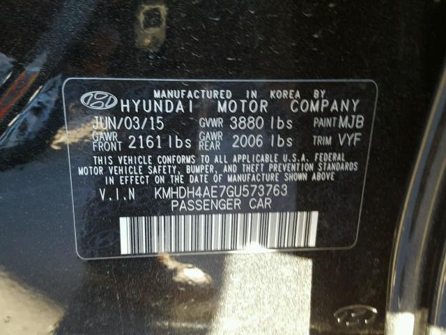 KMHDH4AE7GU573763 - 2016 HYUNDAI ELANTRA SE BLACK photo 10