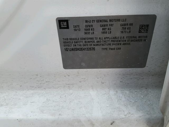 1G1JA6SH2E4132676 - 2014 CHEVROLET SONIC LS 白色 照片 10