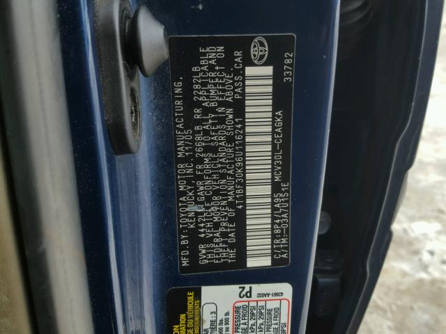 4T1BF30K96U116241 - 2006 TOYOTA CAMRY LE BLUE photo 10