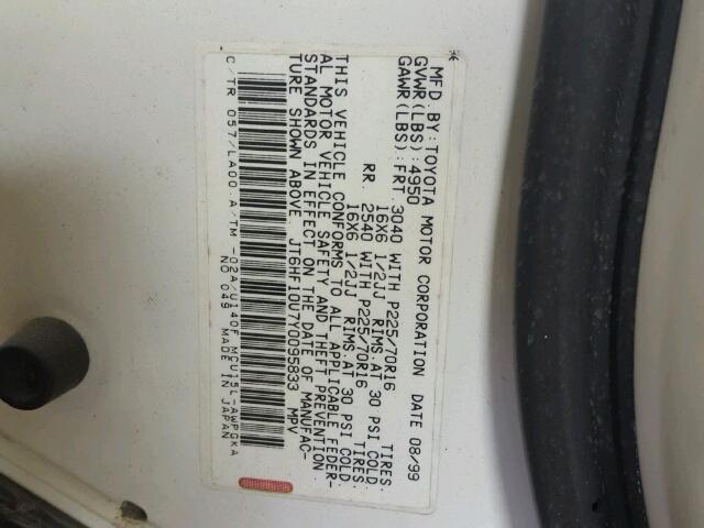 JT6HF10U7Y0095833 - 2000 LEXUS RX 300 WHITE photo 10