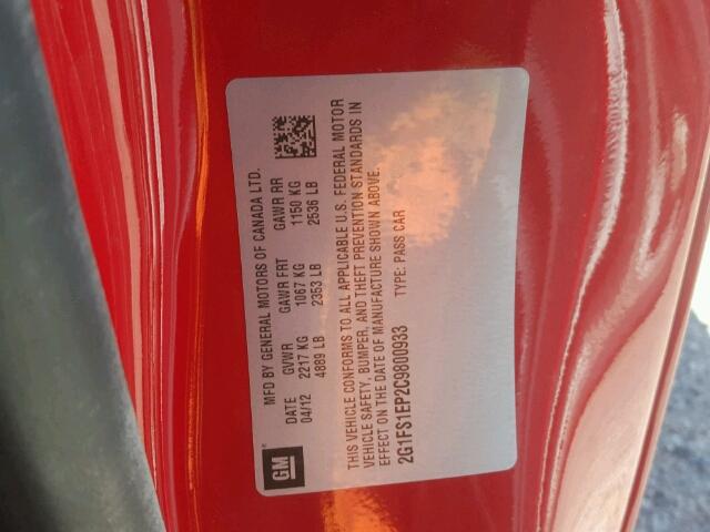 2G1FS1EP2C9800933 - 2012 CHEVROLET CAMARO ZL1 红色 照片 10