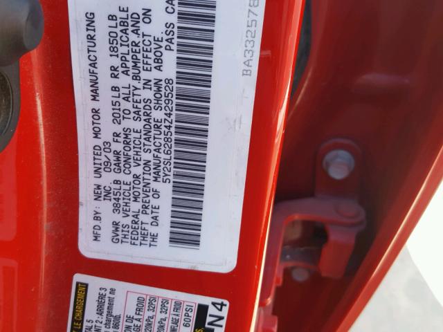 5Y2SL62854Z429528 - 2004 PONTIAC VIBE RED photo 10