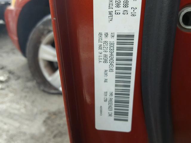 1B3CB3HA2AD545103 - 2010 DODGE CALIBER MA ORANGE photo 10