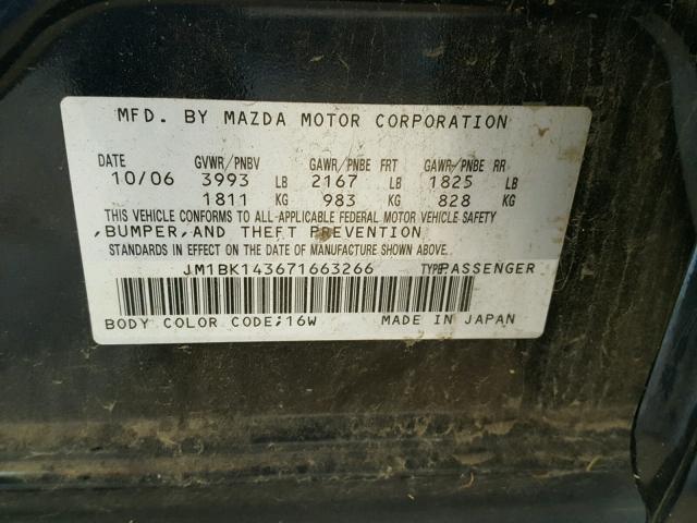 JM1BK143671663266 - 2007 MAZDA 3 HATCHBAC BLACK photo 10