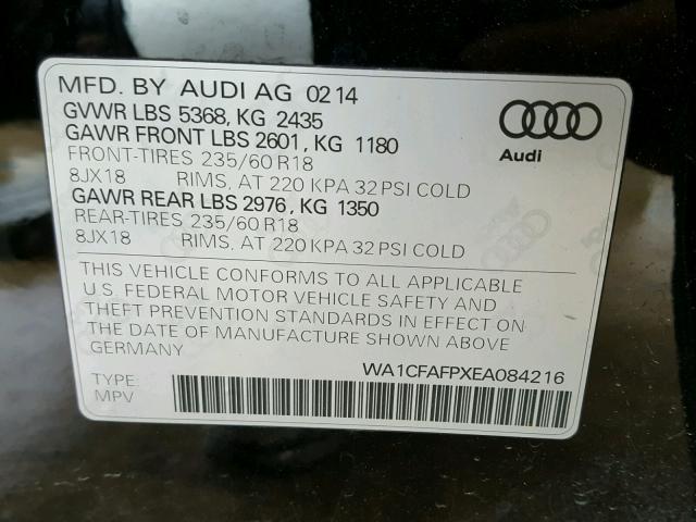 WA1CFAFPXEA084216 - 2014 AUDI Q5 PREMIUM BLACK photo 10