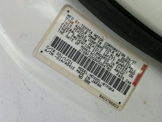 JT8BF22G9V0064783 - 1997 LEXUS ES 300 WHITE photo 10