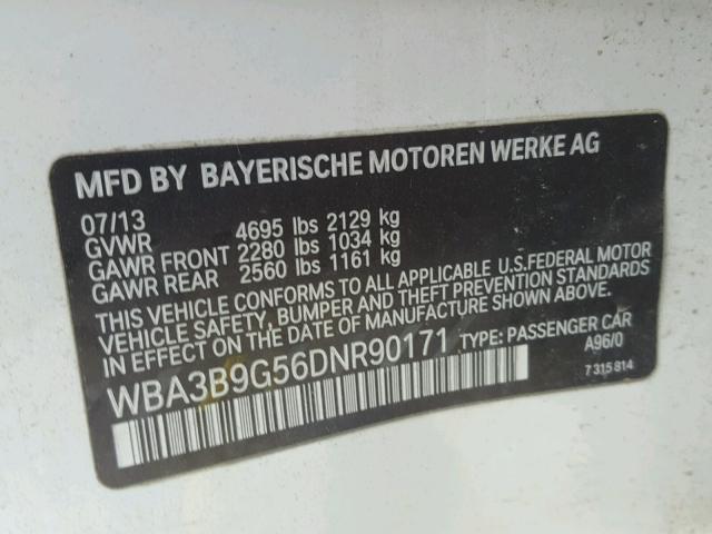 WBA3B9G56DNR90171 - 2013 BMW 335 XI WHITE photo 10
