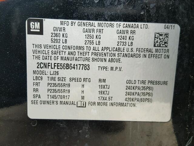 2CNFLFE56B6417783 - 2011 CHEVROLET EQUINOX LT BLACK photo 10