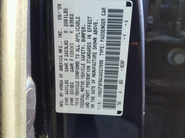 1HGCP2F84AA027958 - 2010 HONDA ACCORD EXL BLUE photo 10