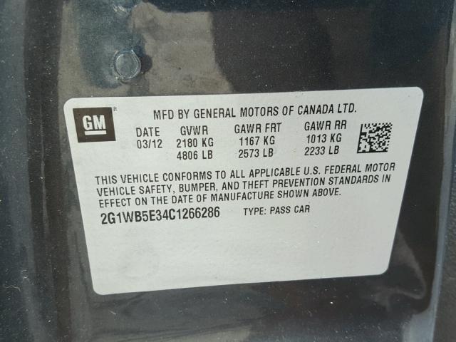 2G1WB5E34C1266286 - 2012 CHEVROLET IMPALA LT BLACK photo 10