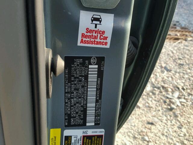 4T1BE46K69U863977 - 2009 TOYOTA CAMRY BASE GRAY photo 10