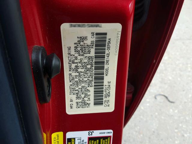 5YFBU4EEXDP085465 - 2013 TOYOTA COROLLA BA RED photo 10