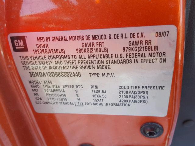 3GNDA13D98S552448 - 2008 CHEVROLET HHR LS ORANGE photo 10