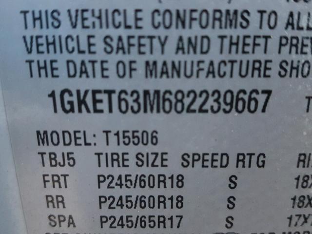 1GKET63M682239667 - 2008 GMC ENVOY DENA SILVER photo 10