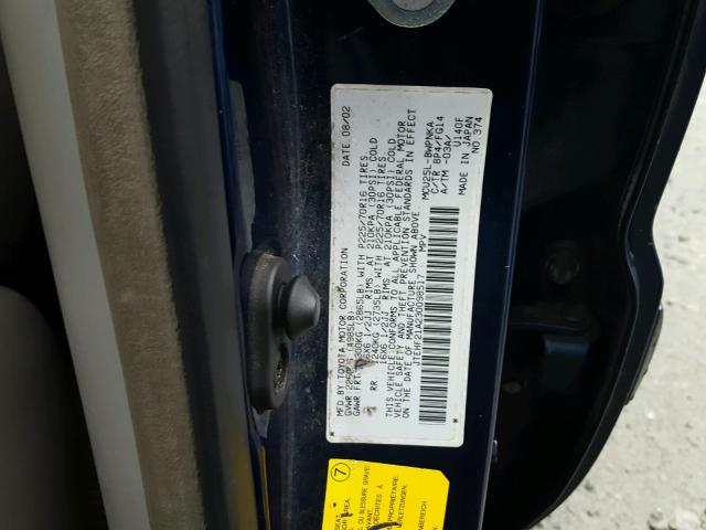 JTEHF21A230098517 - 2003 TOYOTA HIGHLANDER BLUE photo 10