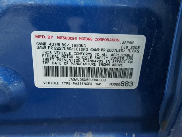 JA3AU26U59U006363 - 2009 MITSUBISHI LANCER ES/ BLUE photo 10