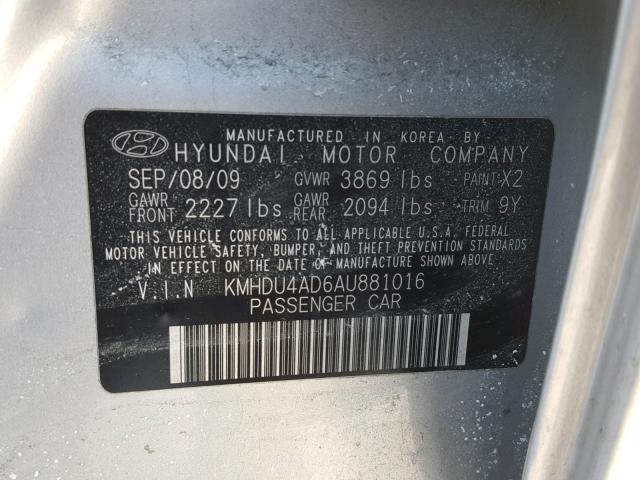 KMHDU4AD6AU881016 - 2010 HYUNDAI ELANTRA BL SILVER photo 10