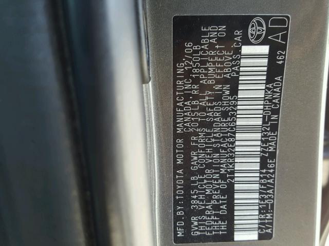 2T1KR32E87C653295 - 2007 TOYOTA MATRIX GRAY photo 10