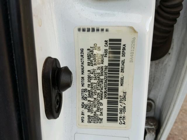 1NXBU4EE3AZ235782 - 2010 TOYOTA COROLLA BA WHITE photo 10