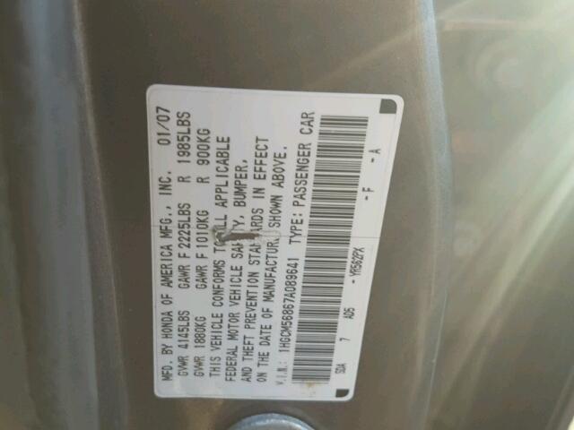 1HGCM56867A089641 - 2007 HONDA ACCORD EX TAN photo 10