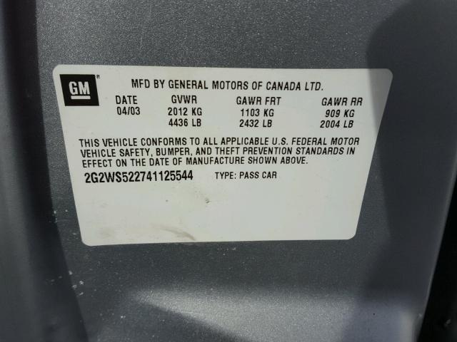 2G2WS522741125544 - 2004 PONTIAC GRAND PRIX 银色 照片 10