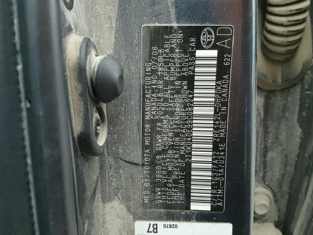 2T1KU40E99C082247 - 2009 TOYOTA COROLLA MA GRAY photo 10