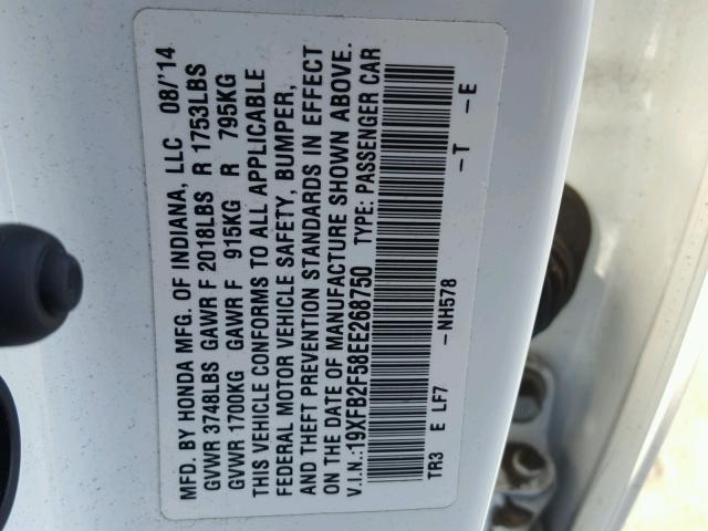 19XFB2F58EE268750 - 2014 HONDA CIVIC LX WHITE photo 10