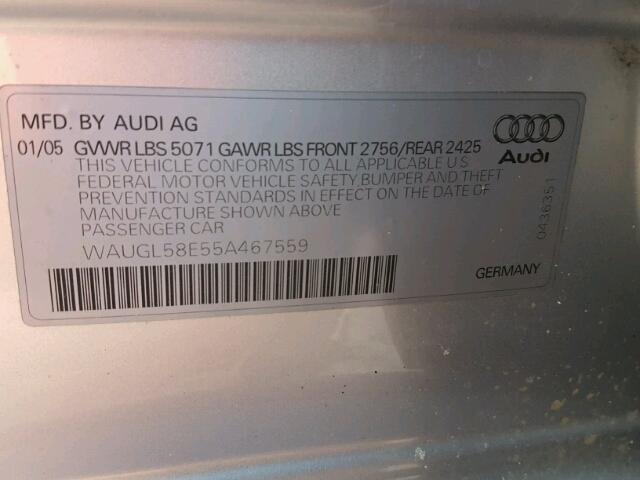 WAUGL58E55A467559 - 2005 AUDI NEW S4 QUA SILVER photo 10