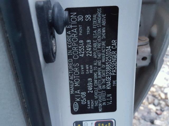 KNAGE123885251034 - 2008 KIA OPTIMA LX SILVER photo 10