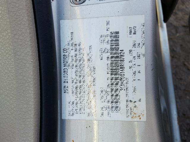 3FAHP08168R187824 - 2008 FORD FUSION SEL SILVER photo 10