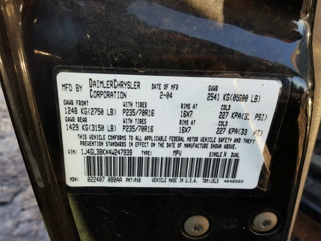 1J4GL38KX4W247939 - 2004 JEEP LIBERTY RE BLACK photo 10