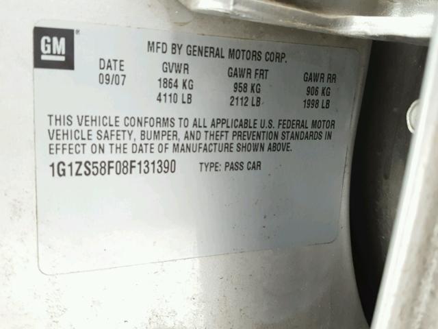 1G1ZS58F08F131390 - 2008 CHEVROLET MALIBU LS SILVER photo 10