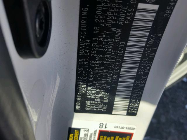 4T1BK1EB1EU110733 - 2014 TOYOTA AVALON BAS 白色 照片 10