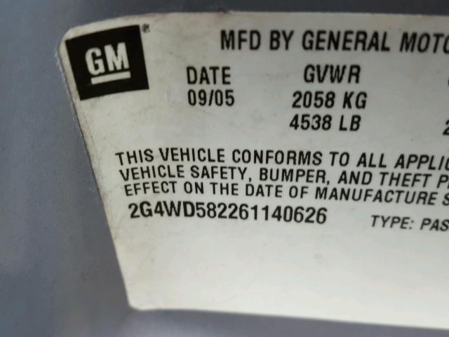 2G4WD582261140626 - 2006 BUICK LACROSSE C BLUE photo 10