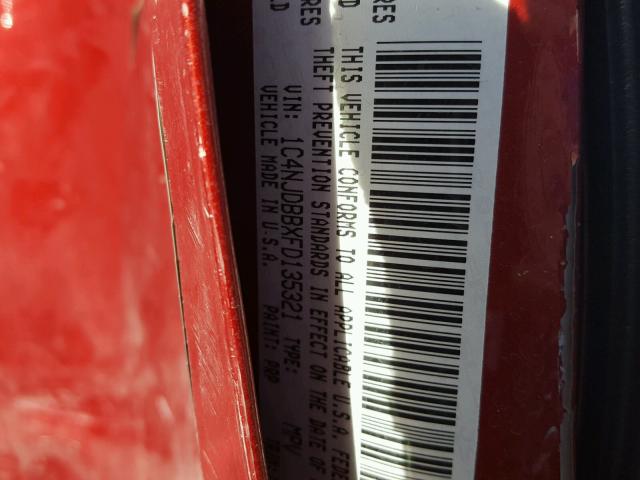 1C4NJDBBXFD135321 - 2015 JEEP COMPASS SP RED photo 10