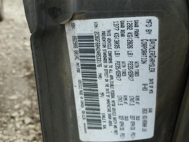 2C8GF68424R533176 - 2004 CHRYSLER PACIFICA GRAY photo 10