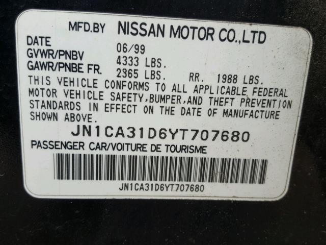 JN1CA31D6YT707680 - 2000 NISSAN MAXIMA GLE BLACK photo 10