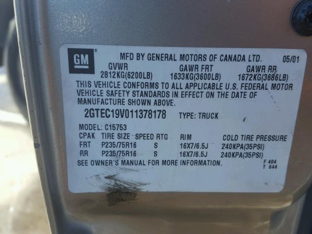 2GTEC19V011378178 - 2001 GMC NEW SIERRA BROWN photo 10