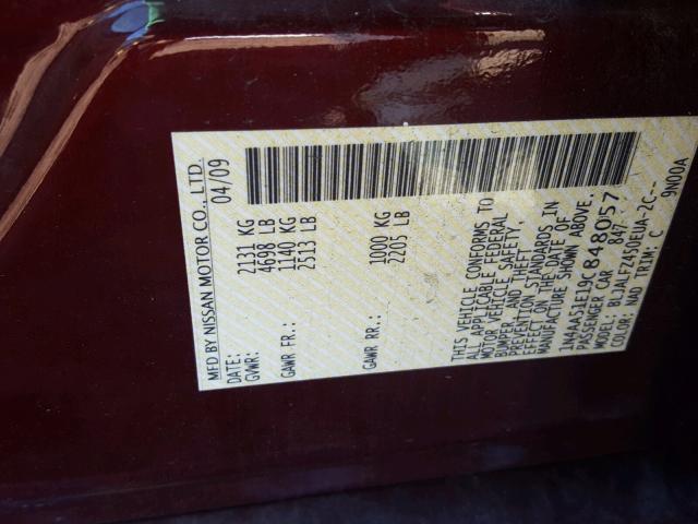 1N4AA51E19C848057 - 2009 NISSAN MAXIMA S MAROON photo 10