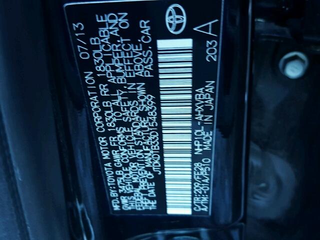 JTDKDTB33D1548399 - 2013 TOYOTA PRIUS C BLACK photo 10