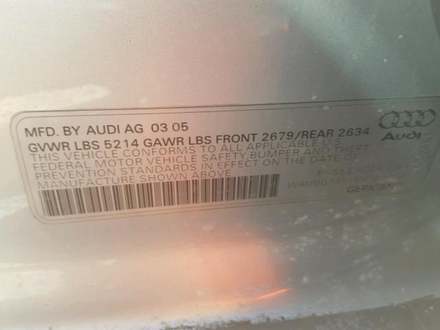 WAUDG74F45N109654 - 2005 AUDI A6 3.2 QUA GRAY photo 10