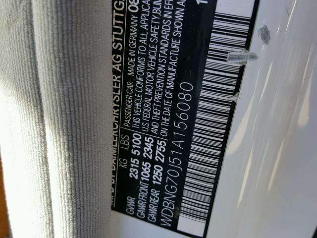 WDBNG70J51A156080 - 2001 MERCEDES-BENZ S 430 WHITE photo 10