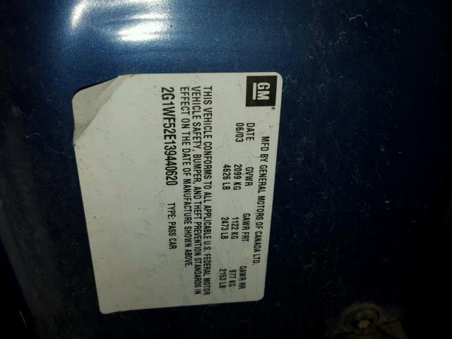 2G1WF52E139440620 - 2003 CHEVROLET IMPALA 蓝色 照片 10