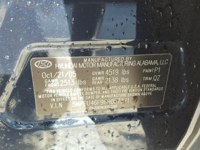 5NPEU46F96H057371 - 2006 HYUNDAI SONATA GLS BLUE photo 10