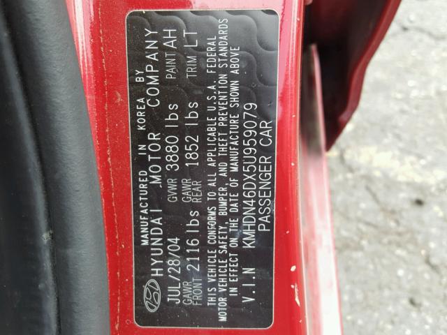 KMHDN46DX5U959079 - 2005 HYUNDAI ELANTRA GL RED photo 10