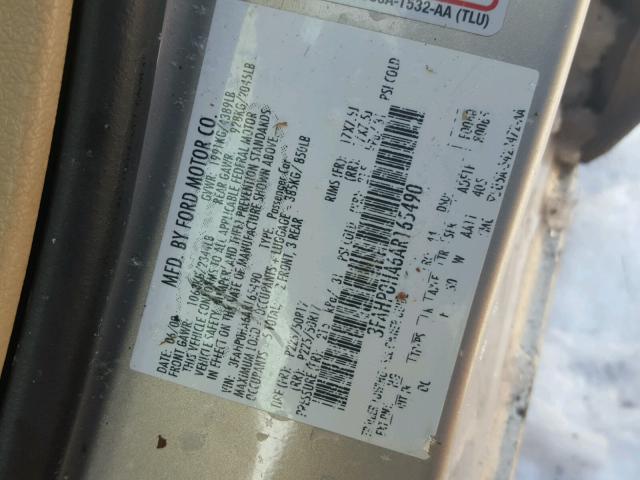 3FAHP0HA6AR165490 - 2010 FORD FUSION SE TAN photo 10