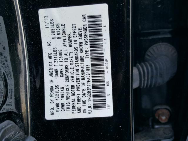 1HGCR2F77EA081858 - 2014 HONDA ACCORD EX BLACK photo 10