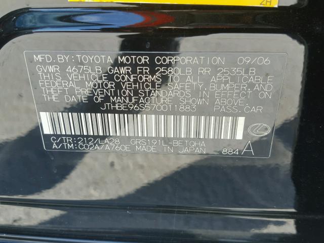 JTHBE96S570011883 - 2007 LEXUS GS 350 BLACK photo 10