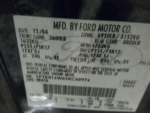 1FTRX14W65KC68974 - 2005 FORD F150 BLUE photo 10